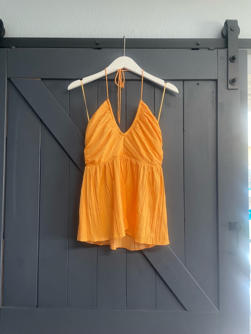 Old Navy Orange Pleated V-Neck Spaghetti Strap Halter